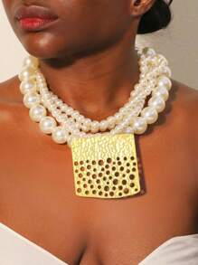 1 Pieza Collar de mujer de múltiples capas con perlas artificiales exageradas, adecuado para banquetes de noche, fiestas y regalos de señoras