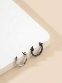 1/2pcs Stainless Steel Pierced Nose Ring,Fashion Personalized Simple Rivets, Women's Silver And Black Nose Rings, Nightclub Parties Jewelry, Birthday Gifts ﻿