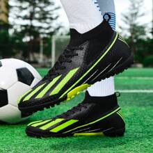 1 par de zapatos de fútbol para adultos hombres/mujeres estudiantes, zapatos con clavos para deportes de equipo, competencia, resistentes al deslizamiento y al desgaste con tacos para césped artificial, arena, césped natural, cancha interior, zapatos de entrenamiento de fútbol con cordones, zapatos de fútbol para mujer de piel de balón ovalado de pequeño tamaño - Negro - Ver 7