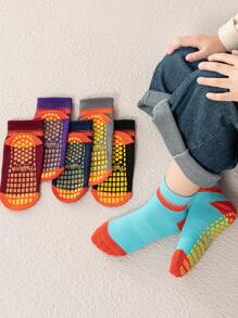 6 Pairs Mixed Color Anti-Slip Grip Socks For Toddlers Boys Girls, With Colorful Stripes, Suitable For Trampoline, Indoor, Home, Short Ankle Style, Elastic Cuff, Ideal For Spring, Autumn, Kids Children - Multicolor - View 7
