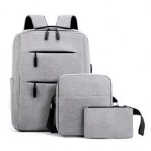 KIT3 Men's Business Backpack Three-Piece Schoolbag Multifunctional USB Charging Computer Bag - Grey - View 1