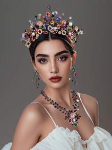 1 件闪亮水晶钻石选美皇后皇冠优雅发饰，适合作为女士水晶蝴蝶发夹礼物，百搭女士发饰 - 彩色 - 查看 5