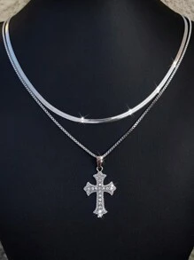 1-2pcs Cross/Star/Gold Stainless Steel Necklace, Personalized Design High-End Accessory, Suitable For Daily Wear, Music Festivals, Holidays And Gifts