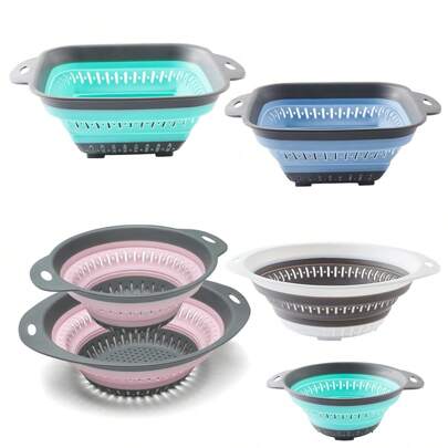 1 pieza Cesta de drenaje plegable grande/pequeña, cuadrada/redonda, diseño plegable que ahorra espacio, conveniente para la cocina, el comedor, limpiar verduras y frutas, artículos de cocina para una eficiencia máxima de la cocina con estilos acogedores de otoño e invierno