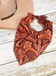 1 件女士时尚经典佩斯利印花围巾，复古方形围巾牛仔头巾 - 棕色 - 查看 1