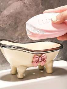 1 pieza Plato de jabón con lazo, dispensador de jabón de bañera creativo y lindo, accesorios de baño, estantes de baño