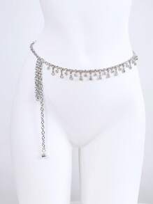 Bow Decor Adjustable Metal Waist Chain, Versatile For Dresses, Sweaters, Flower Pendant Necklace Chain - Multicolor - View 3