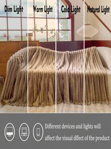 1 件咖啡色蓬松卷边休闲毯，超柔软传统法兰绒珊瑚绒毛毯，适用于沙发、办公室、卧室、旅行和露营，全年多用途 - 咖啡棕 - 查看 6