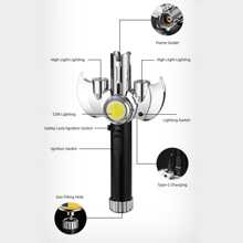 1Pc Creative Metal Inflatable Lighter, High-Temperature Flamethrower, Outdoor Windproof Lighter With COB Lighting, Multifunctional High-Power Flamethrower, Suitable For Moxibustion, Barbecue, Baking, Camping Lighter (Excluding Butane Gas) - Black - View 7