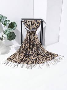 1pc Ladies Retro Leopard Print Tassel Scarf Shawl, Fashionable & Versatile Neck Wrap