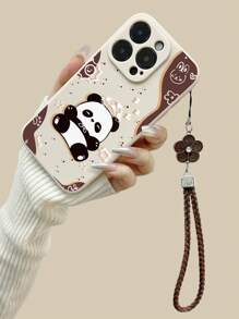 Panda Cartoon Malerei Schutzhülle Handy mit Pflaumenblüten-Kordel, beige einfache stoßfeste dicke weiche Schale Muster kompatibel mit 16/16pro/16promax/16plus/15XR/7/8 iPhone15Promax/12PROMAX/13PROMAX/14PROMAX 13 14 11 12p14 P11 P12 XS.XR /78P.78GES2, passend für A134G A22 A21S A514G A52 S22 ULTRA A335G, passend für Redmi 10 Redmi Note 114G Redmi 11Lite A53tpuA14/A23/S23ULTRA S24 A14 A15 S23 A73 Redmi