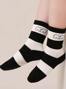 5 双柔软舒适百搭条纹和格子设计中筒袜，适合男孩和女孩 - 彩色 - 查看 5