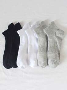 6 Pairs Men's Short Socks, Minimalist Solid Black/White/Gray, Fashion Streetwear, Thin Sport Breathable Moisture Wicking, Best Ankle Socks For Daily Wear, Spring/Summer - Multicolor - View 3