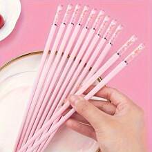1/5 Pairs Cherry-Color Fiberglass Reusable Dishwasher Safe Chopsticks, Suitable For Home, Restaurant, Travel, Outdoor Party, Christmas, Valentine's Day Gifts