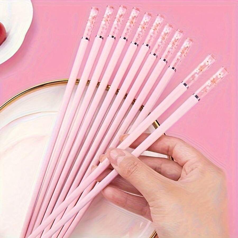 1/5 Pairs Cherry-Color Fiberglass Reusable Dishwasher Safe Chopsticks, Suitable For Home, Restaurant, Travel, Outdoor Party, Christmas, Valentine's Day Gifts