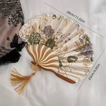 1pc/2pcs 优雅复古水墨画折扇，便携式中国风舞蹈工艺扇，手持精美配件，适合男女日常使用，特殊场合，母亲节礼物，春夏派对的最佳选择 - 彩色 - 查看 3
