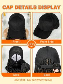 Braided Baseball Cap, Long Hair Braided Synthetic Hair Cap, Crimped Hairstyle Design, Suitable For Daily Wear And Workplace - Black - View 9
