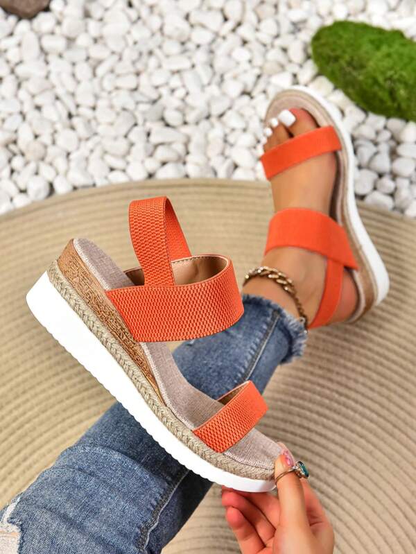 Nieuwe open teen eenvoudige mode comfortabele outdoor strand dames slippers wig hak band ademend lichtgewicht zomer antislip dames strand schoenen, binnen & buiten comfortabele dames schoenen, dames zomer sandalen elastische instapper platform wig hak sandalen