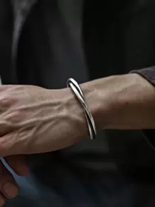 1pc Retro Minimalist Metal Geometric Open Bangle Bracelet, Suitable For Men's Daily Wear