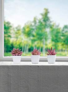3 szt. Sztuczne różowe sukulenty w miniaturowych doniczkach, wystrój domu i salonu, patio na zewnątrz, spotkanie, Walentynki, Dzień Matki, prezent na Święto Dziękczynienia - ozdoby na biurko z pojemnikami