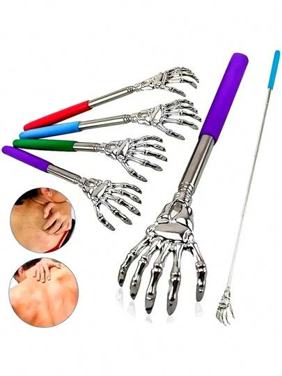 1/2 件不锈钢伸缩式背部抓痒器，配有舒适手柄 - 适合老年人和日常使用