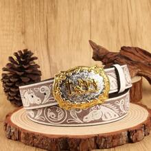 Sunflower Edge Horse Head Cowboy Style 3.7cm Width West Horsehead Belt Buckle, Smooth Circle Hole Pattern Print, Fashionable - Multicolor - View 2