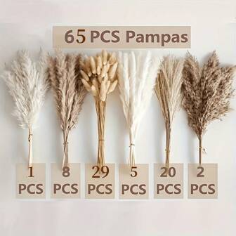 38/65/110 件豪华人造蒲苇花束 - 波西米亚风干花，适用于家居装饰、婚礼、乡村派对和淋浴装饰 | 持久耐用、易于维护、用途广泛的白色、米色和棕色调餐桌中心装饰 | 极简主义花瓶展示 | 美观的餐桌装饰、秋季装饰、秋季