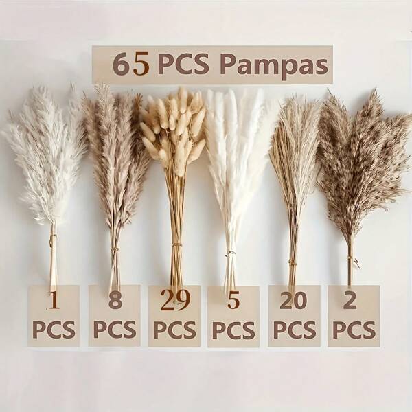 38/65/110 Pcs Luxury Artificial Pampas Grass Bouquet – Boho Chic Dried Flowers For Home Decor, Weddings, Rustic Parties & Shower Decorations | Long-Lasting, Low-Maintenance, Versatile Centerpiece In White, Beige & Brown Tones | Minimalist Vase Display | Aesthetic Table Decor,Fall Decor,Autumn