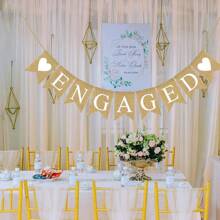 1Set Charming Linen Engagement Party Banner - "Engaged" Celebration Flag, Reusable Wedding And Engagement Party Decoration