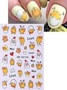 2 PCS Easter Theme 3D Nail Art Stickers Lovely Chicks Egg Glass Cup Nail Decals 3D Self Adhesive Stickers Manicure Nail Decoration For Women Girl In Spring