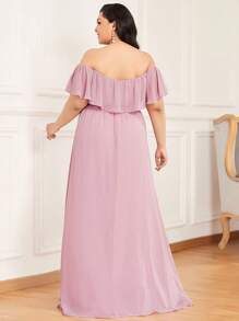 EVERPRETTY Vestido formal de dama de honor de talla grande con hombros descubiertos y abertura en el muslo - Rosa Pálido - Ver 2