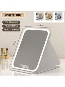 1 件旅行化妆镜，便携式 LED 照明化妆镜，触摸屏梳妆镜，3 色可调光照明，可充电 600mAh 电池，可充电桌面折叠化妆镜，送给女性、男性、妈妈的最佳礼物 - 彩色 - 查看 10