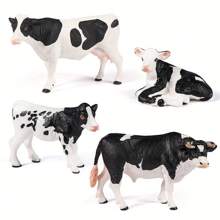4pcs/Set Large Solid PVC Realistic Holstein Yellow Bull, Cow, Calf Family, Wild Animal Model, Suitable For Home Decor, Cake Decoration, Desktop Display, Collectibles, St. Patrick's Day, Ramadan, Easter, Graduation, Birthday, Wedding Decoration - Black and White - View 5
