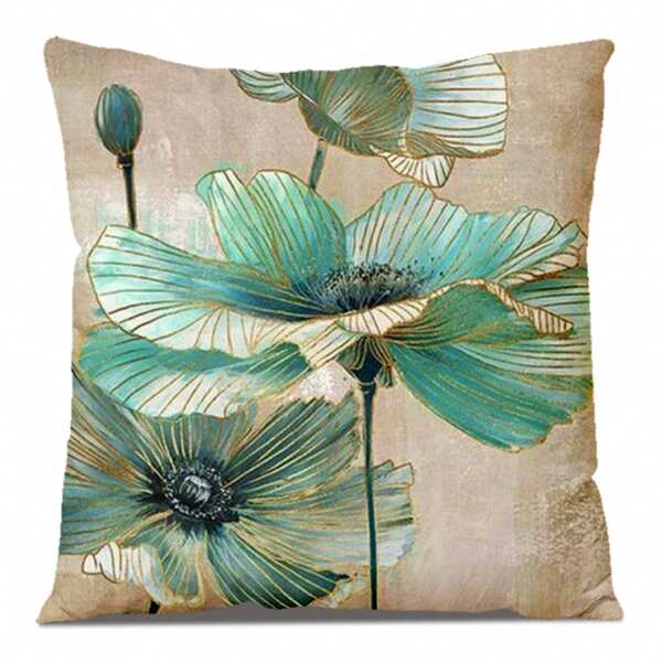 Retro Flower Print Square Decorative Pillow Case