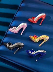 1pc Rhinestone Embellished High Heel Shoe Design Brooch Pin, Women Fashion Minimalist Luxury Accessory - Multicolor - View 2