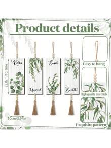 Set Of 4 Spring Summer Bathroom Wall Decor – Wooden Hanging Signs With Inspirational Quotes, Relax, Unwind, Soak, Breathe, Boho Floral Greenery Design, Natural Wood Wall Art With Tassels, Home Bathroom Decoration Room Decors Garden Decor Wedding Decor Home Decors