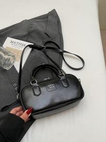 大容量软皮波士顿单肩手提包配毛绒娃娃饰物，女士通勤手提包，适合所有季节 - 黑色 - 查看 3