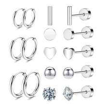DAILI Set de 8 pares de pendientes dorados para mujer con múltiples perforaciones, de acero inoxidable y titanio, diseños con puntos, bolas, ópalo y circonita cúbica, calibre 20, conjunto de pendientes con aro y de botón con respaldo plano, aptos para pieles sensibles