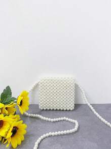 1pc Mini Girl's Simple And Exquisite Beaded Shoulder Messenger Bag, Niche Design Cute Girl's Change Decoration Bag, Comfortable Shoulder Strap For Playing, Smooth And Versatile, Suitable For Daily Outings, Play, And Attending Banquets With Dresses. A Perfect Gift For Little Girls - Pearl Coin Purse - View 5