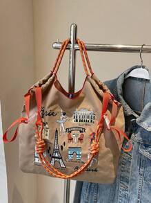 2025新款流行女士手提包，大容量通勤小众设计单肩斜挎包，休闲百搭简约时尚手提包，舒适尼龙面料拼色可调节长肩带，宽敞开口设计，适合秋冬季