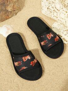 Nouvelle mode d'été 2025 Fille Chaussures plates à orteils percés motif Nezha avec bout rond et ourlet pour plage pour enfants
