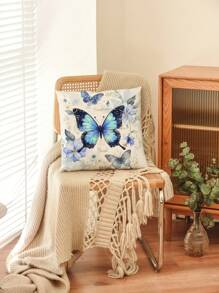 装饰花卉和蝴蝶设计枕套，无插入物，方形天鹅绒印花垫套适用于客厅、卧室、家居装饰、沙发、汽车、所有季节
