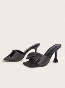 Shallow Grey Satin Handmade Bow Knot Decor Stiletto High Heel Cocktail Cup Heel Shallow Grey Fashionable Women High Heel Sandals, Bow Knot Direction And Texture Randomly