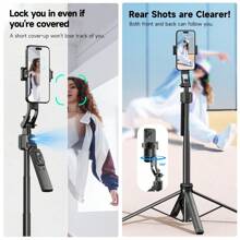Tripé com Rastreamento Facial Automático para Smartphones, Bastão Selfie Bluetooth Retrátil 3 em 1 de Alumínio, Tripé para Telefone com Rotação de 360°, Controle Remoto Sem Fio e Suporte para Telefone, Bastão Selfie Tripé para iPhone 16/15/14/13/12 Pro, Android, Preto