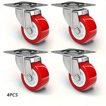 4pcs Heavy Duty Caster Wheels/Swivel Casters/Non-Braking Rotating Casters, Furniture Hardware, Red Color, Suitable For Industrial Furniture, Workbench, Hand Truck Casters (Red)