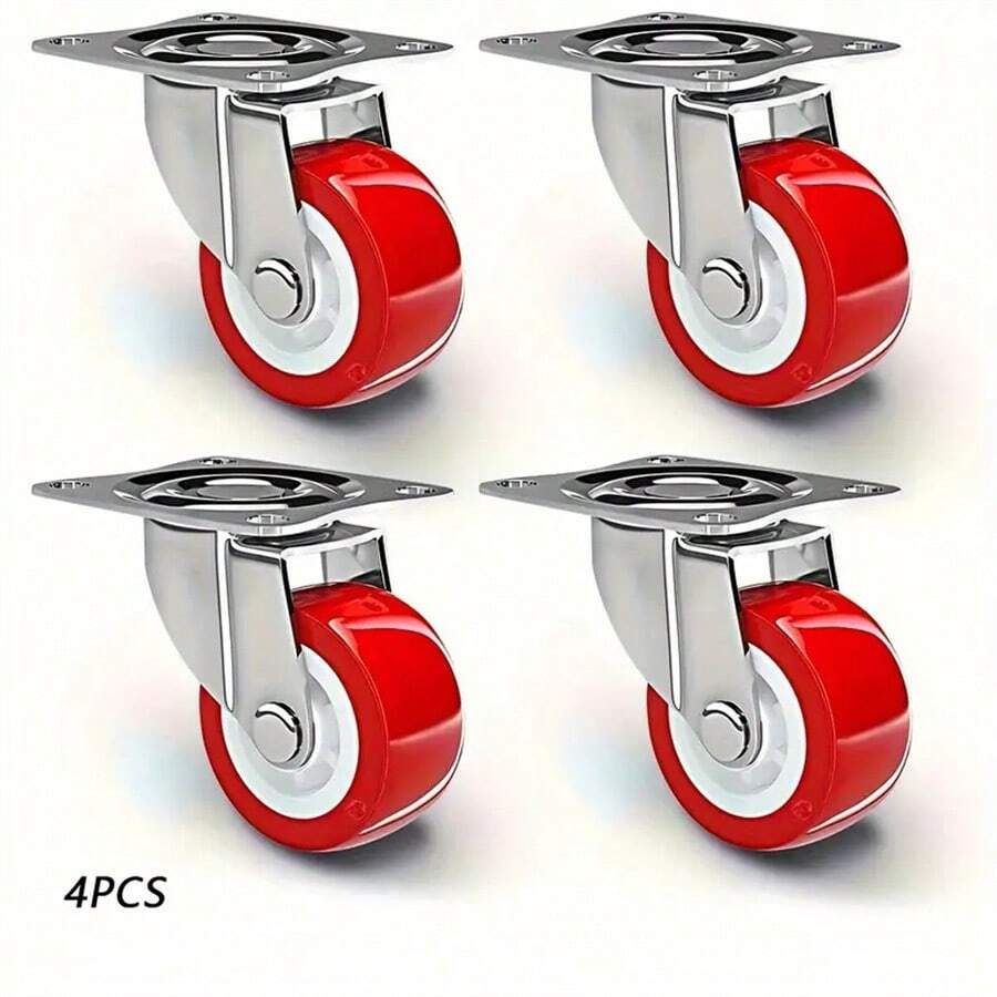 4pcs Heavy Duty Caster Wheels/Swivel Casters/Non-Braking Rotating Casters, Furniture Hardware, Red Color, Suitable For Industrial Furniture, Workbench, Hand Truck Casters (Red)