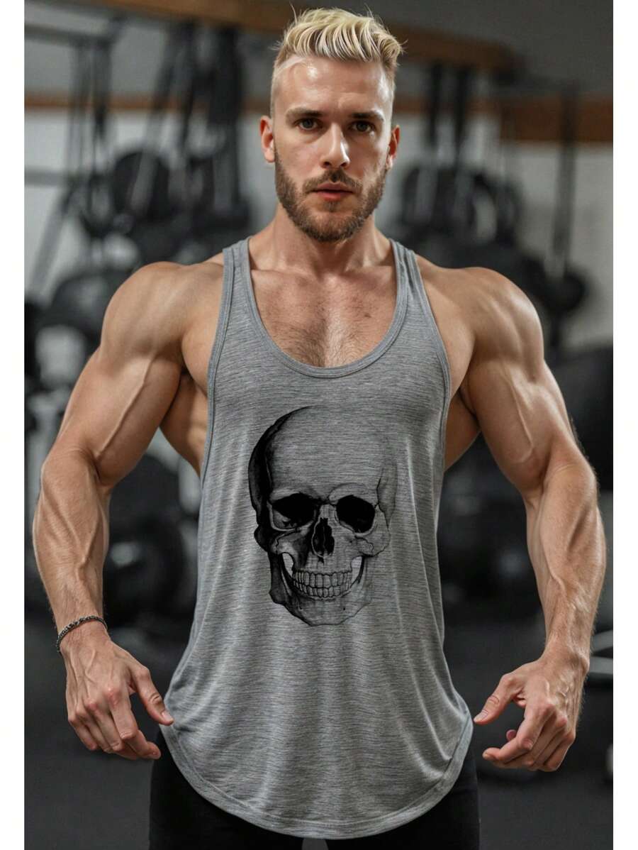 Men's Fitness Gym Tank Top Mescla Cranio - Grey - View 1