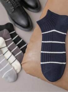 5 双男士条纹短袜，黑白灰色条纹透气薄款低帮运动短袜 - 彩色 - 查看 9