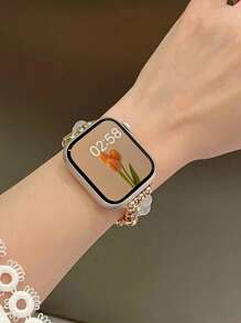 1pc Women's Silver Cat's Eye Stone Watchband Compatible With 38/40/41/42/44/45/49mm Smart Watch (Watch Not Included)