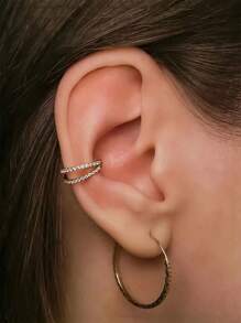 2 层镶嵌 5A 级闪亮锆石双层金鼻环，采用优质防过敏 316L 医用不锈钢制成，1 件适用于 - 双膜片环、膜片环、唇环、膜片钉耳环 - 鑲嵌斜邊寶石鼻環如圖 - 查看 3